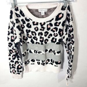 Harper Canyon Kids Girls Size‎ 7/8 Animal Print Sweater Black Pink Crew Neck